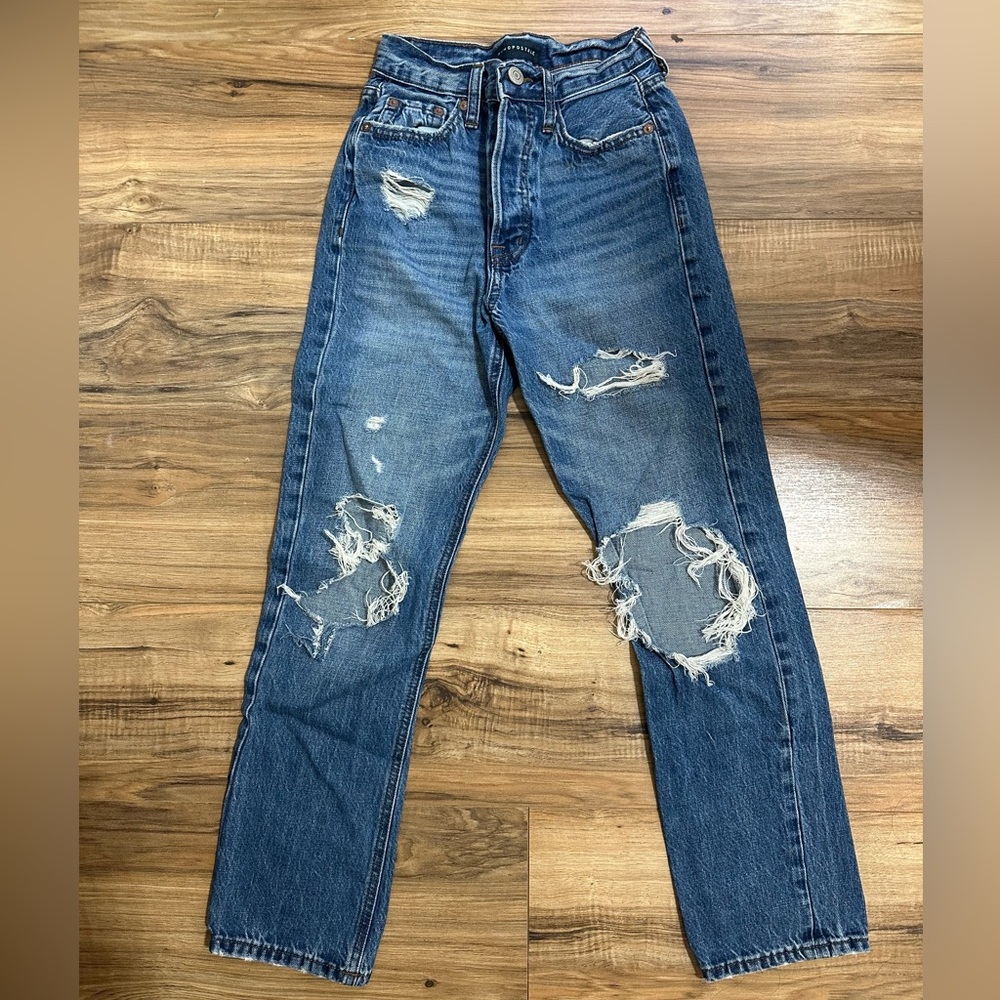 Aeropostale Distressed 90's High Rise Straight Leg Jeans